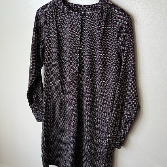 LOFT Petite Shirt Dress with Navy / Burgundy Pattern - Picture 2 of 11